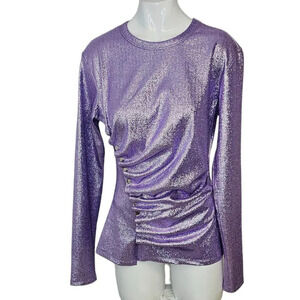 Paco Rabanne Womens Lurex Side Gathered Button Top Purple Size Small Shimmer Era